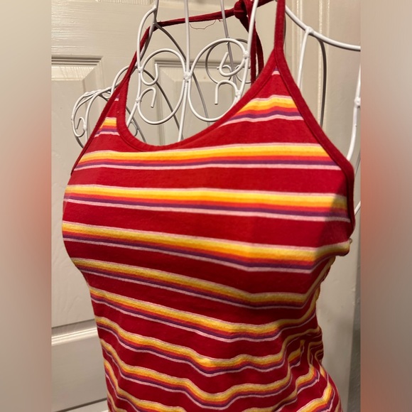 Vintage 90s Old Navy Cotton Retro Style Stripe Halter Top - Picture 2 of 9